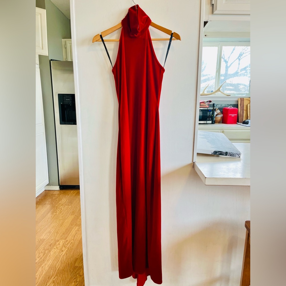 Roberta Vintage Striking Red Velvet Backless Dress